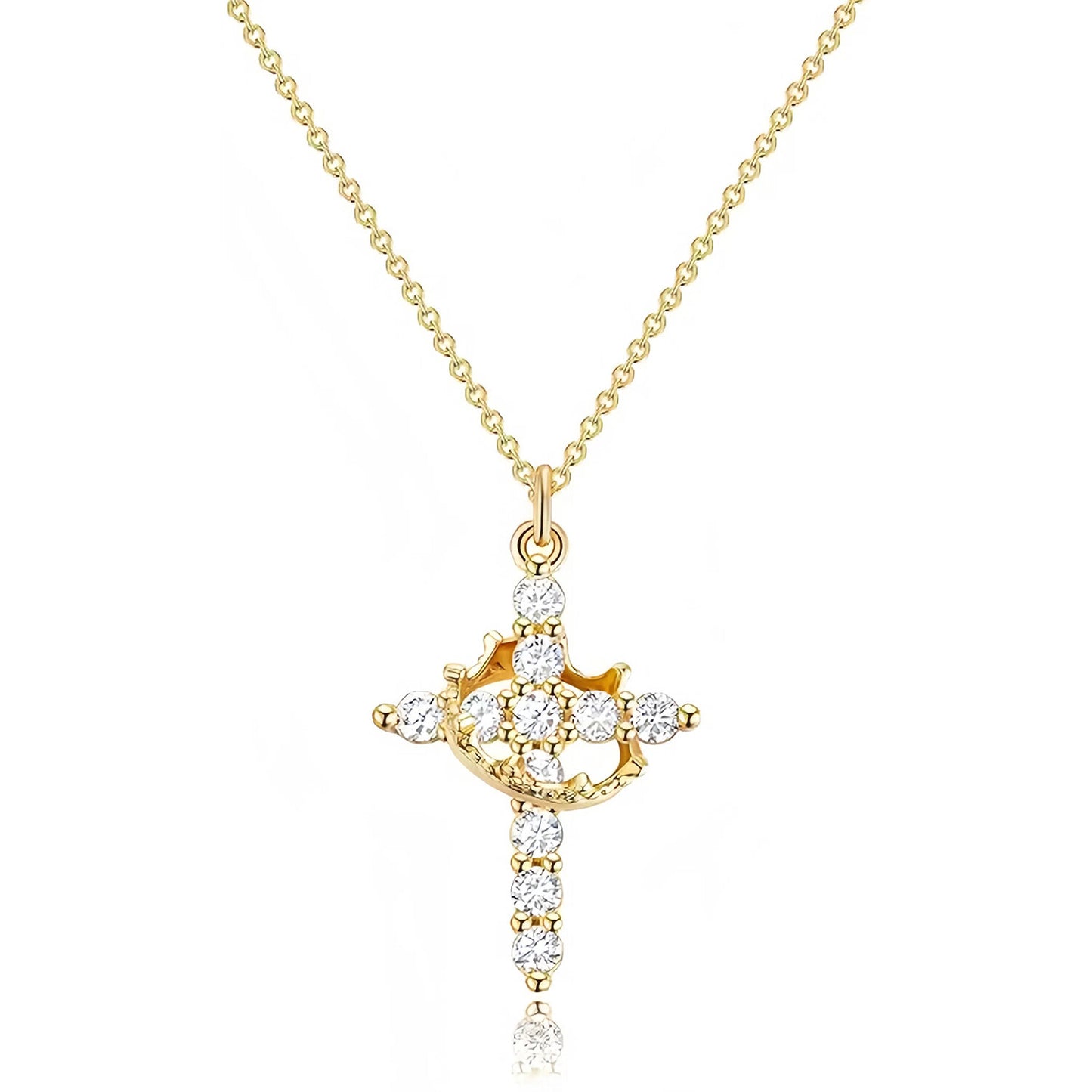 Faith Crown Cross Necklace for Women 14K Plated