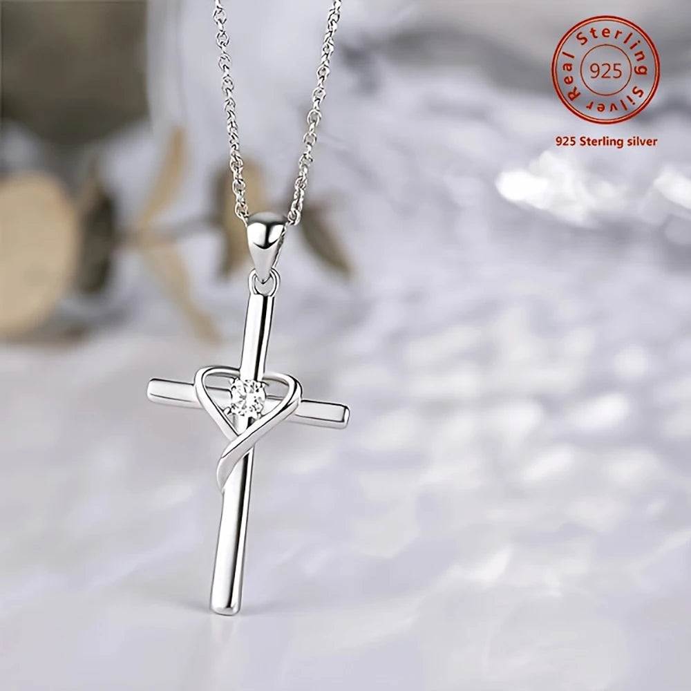 Sterling Silver Heartfelt Cross Necklace