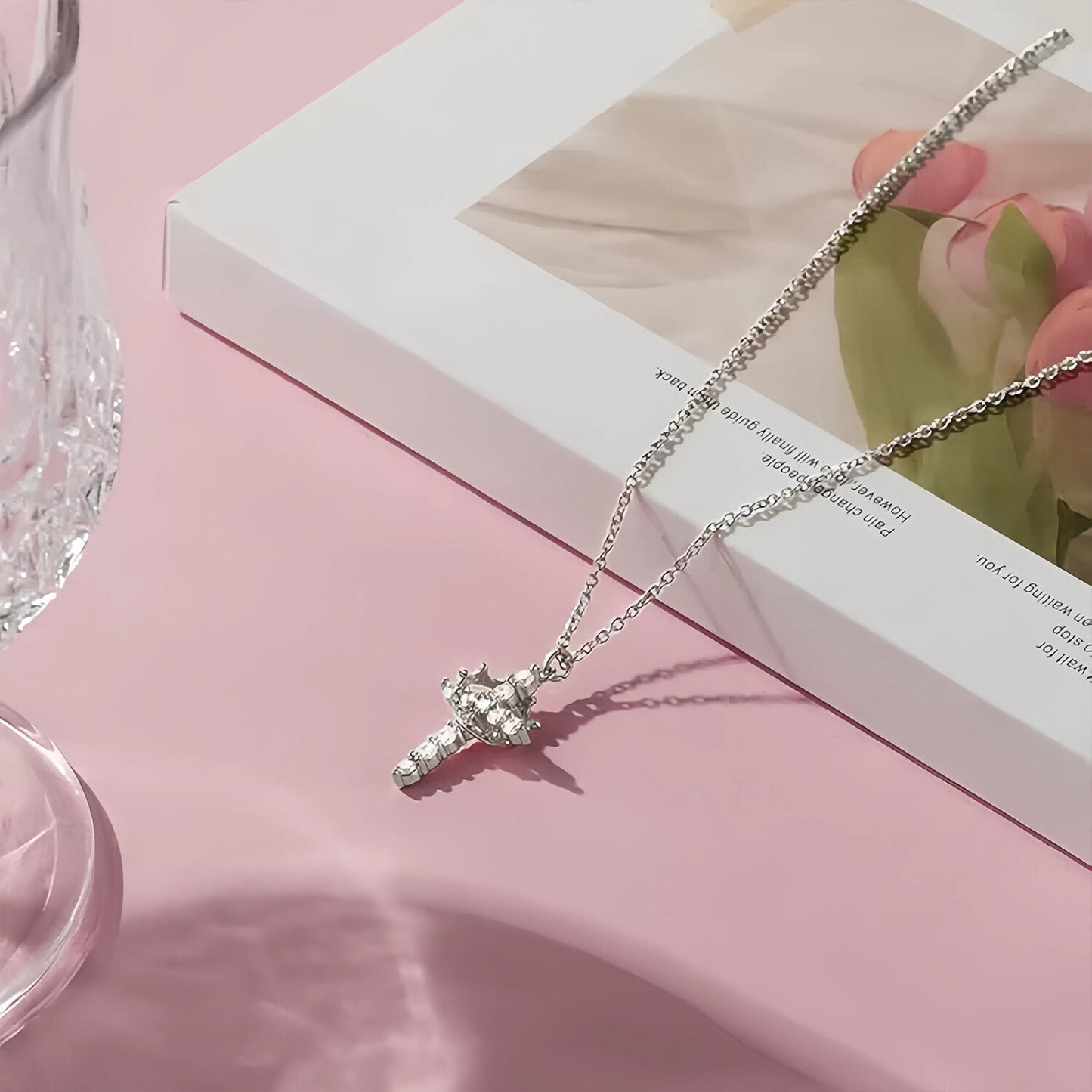 Faith Crown Cross Necklace for Women 14K Plated