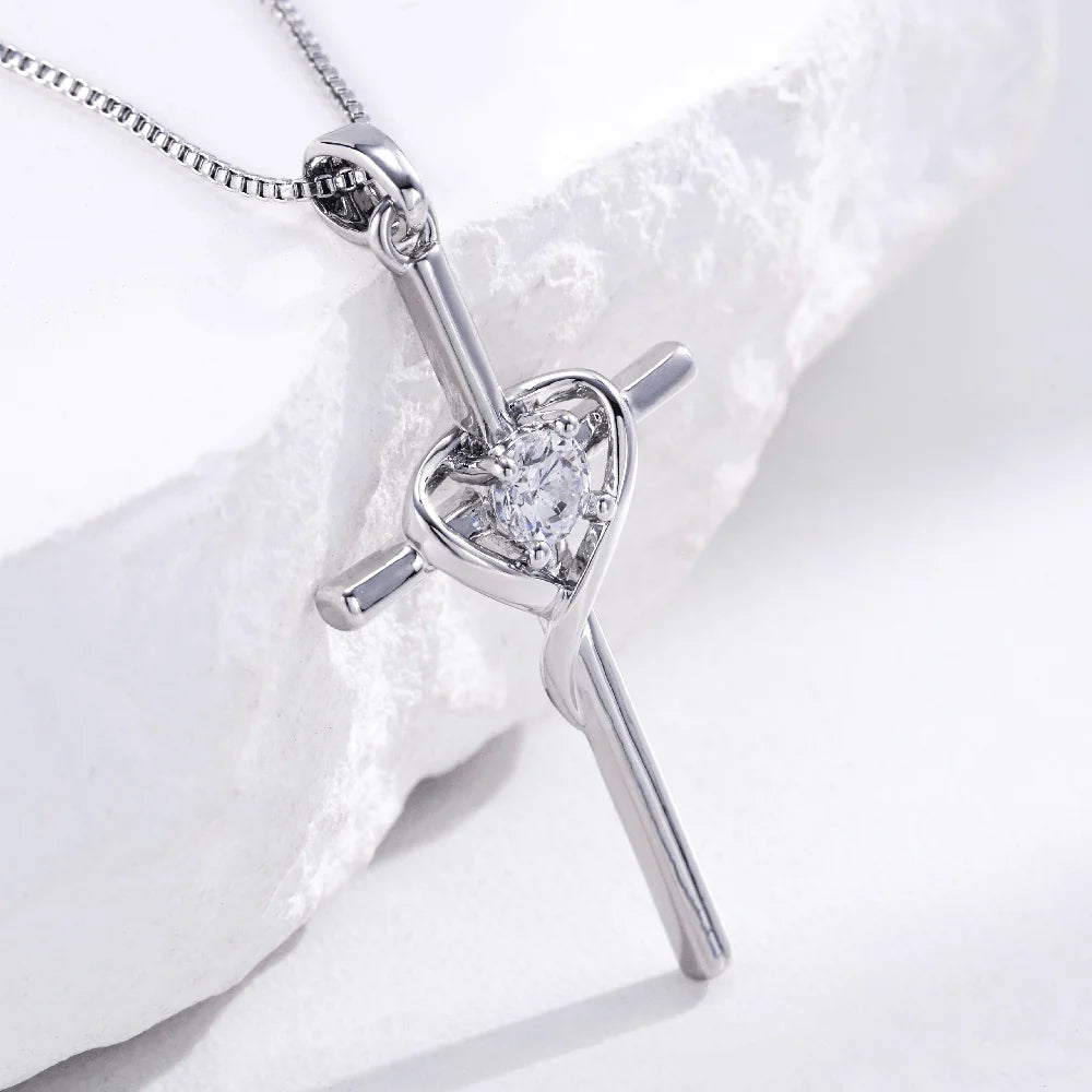 Sterling Silver Heartfelt Cross Necklace