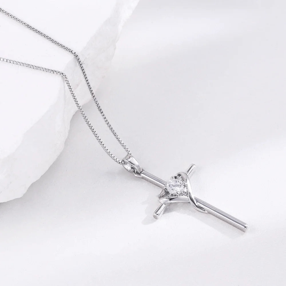 Sterling Silver Heartfelt Cross Necklace