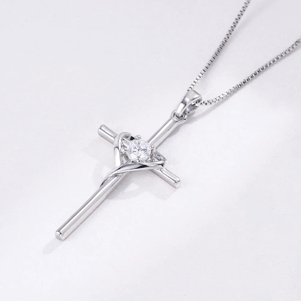 Sterling Silver Heartfelt Cross Necklace