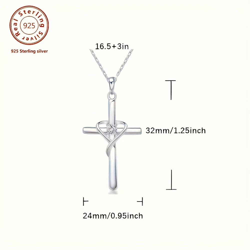 Sterling Silver Heartfelt Cross Necklace