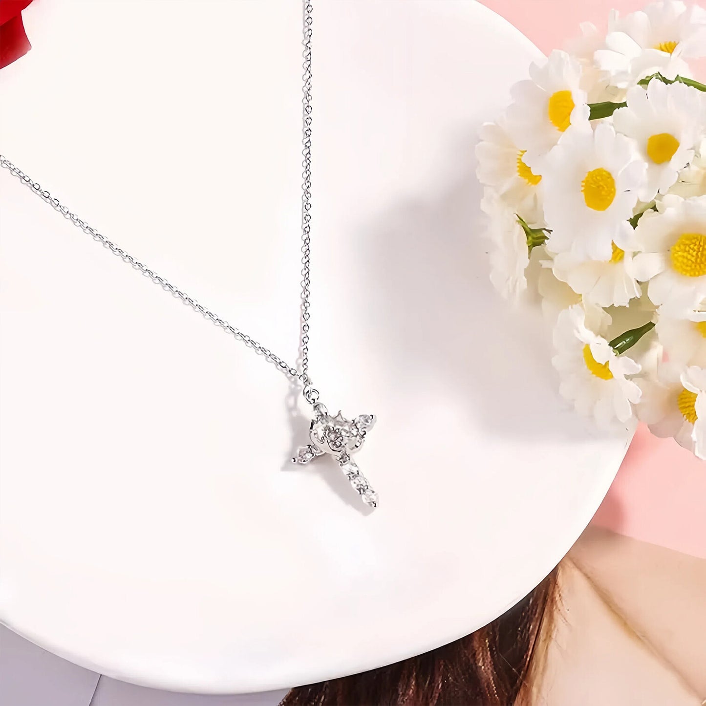 Faith Crown Cross Necklace for Women 14K Plated