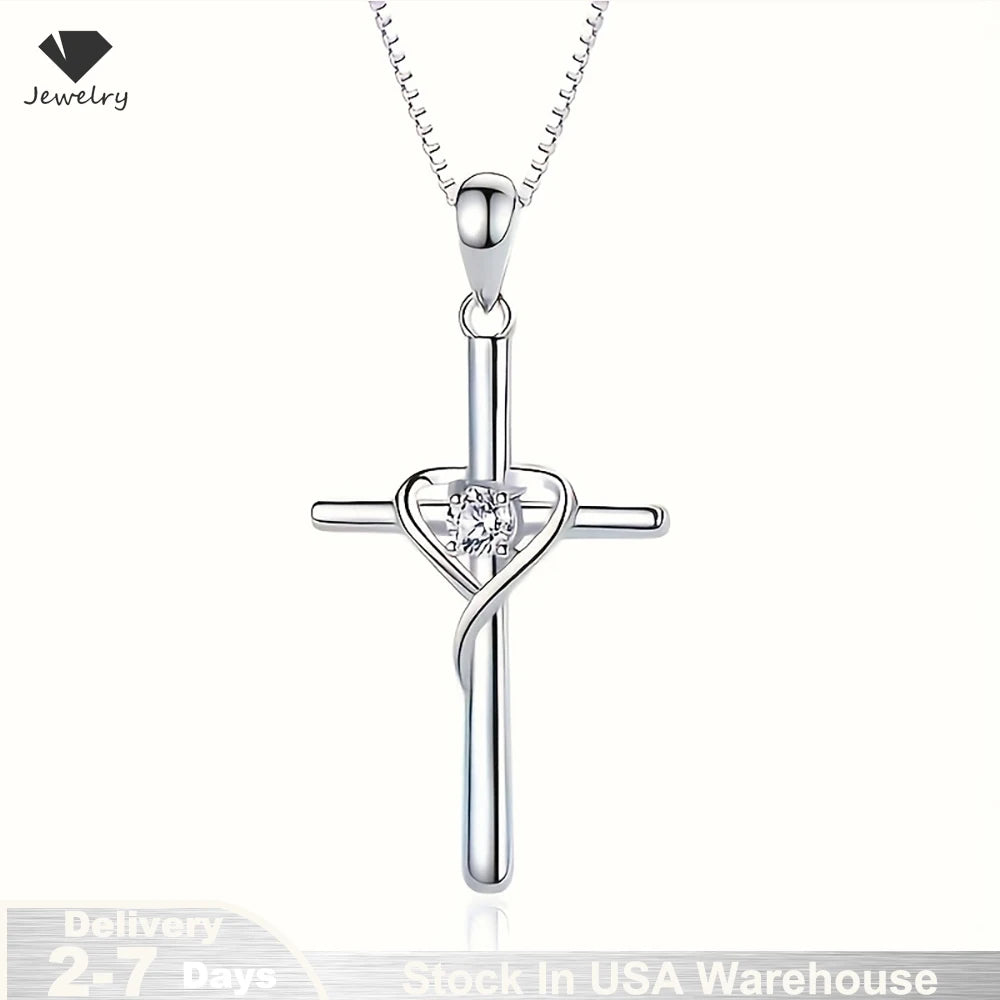 Sterling Silver Heartfelt Cross Necklace