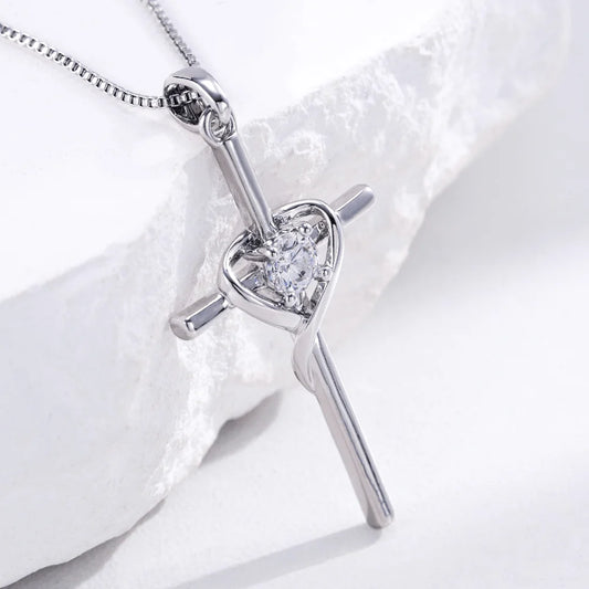 Sterling Silver Heartfelt Cross Necklace