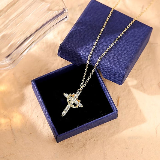 Faith Crown Cross Necklace for Women 14K Plated