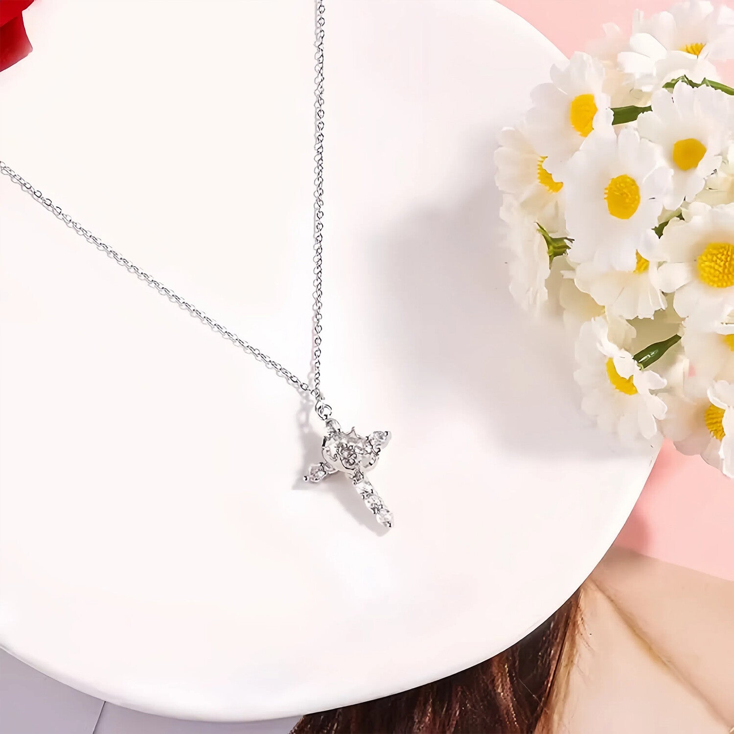 Faith Crown Cross Necklace for Women 14K Plated